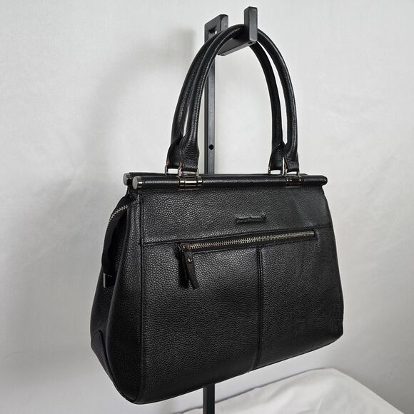 Giorgio Ferretti Satchel Black Italian Leather Double Handle 15" x 10" x 4" - Picture 14 of 16